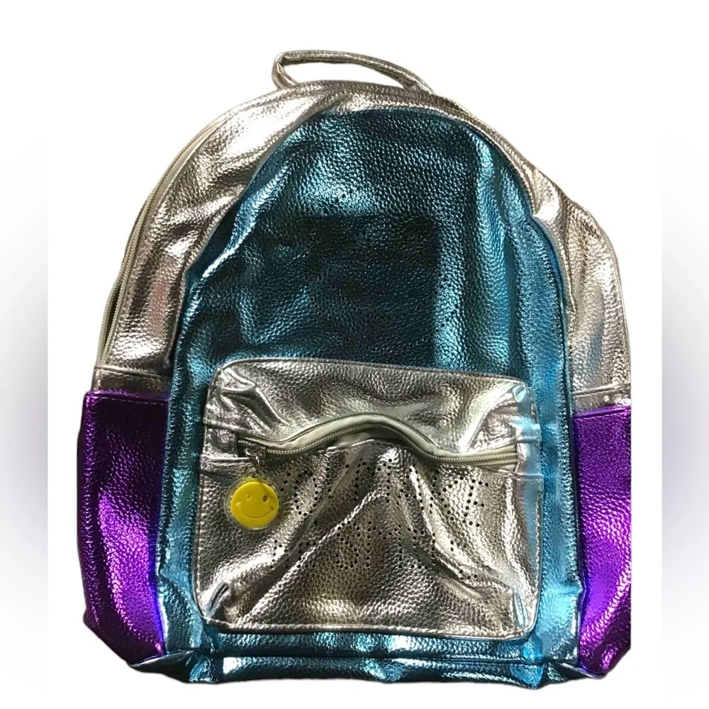 LITTLEMISSMATCHED Girls (you make me smile) Metalic Faux leather Backpack NWT